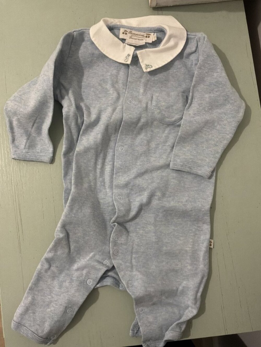 Bonpoint Brode Blue Collar Romper 3M
